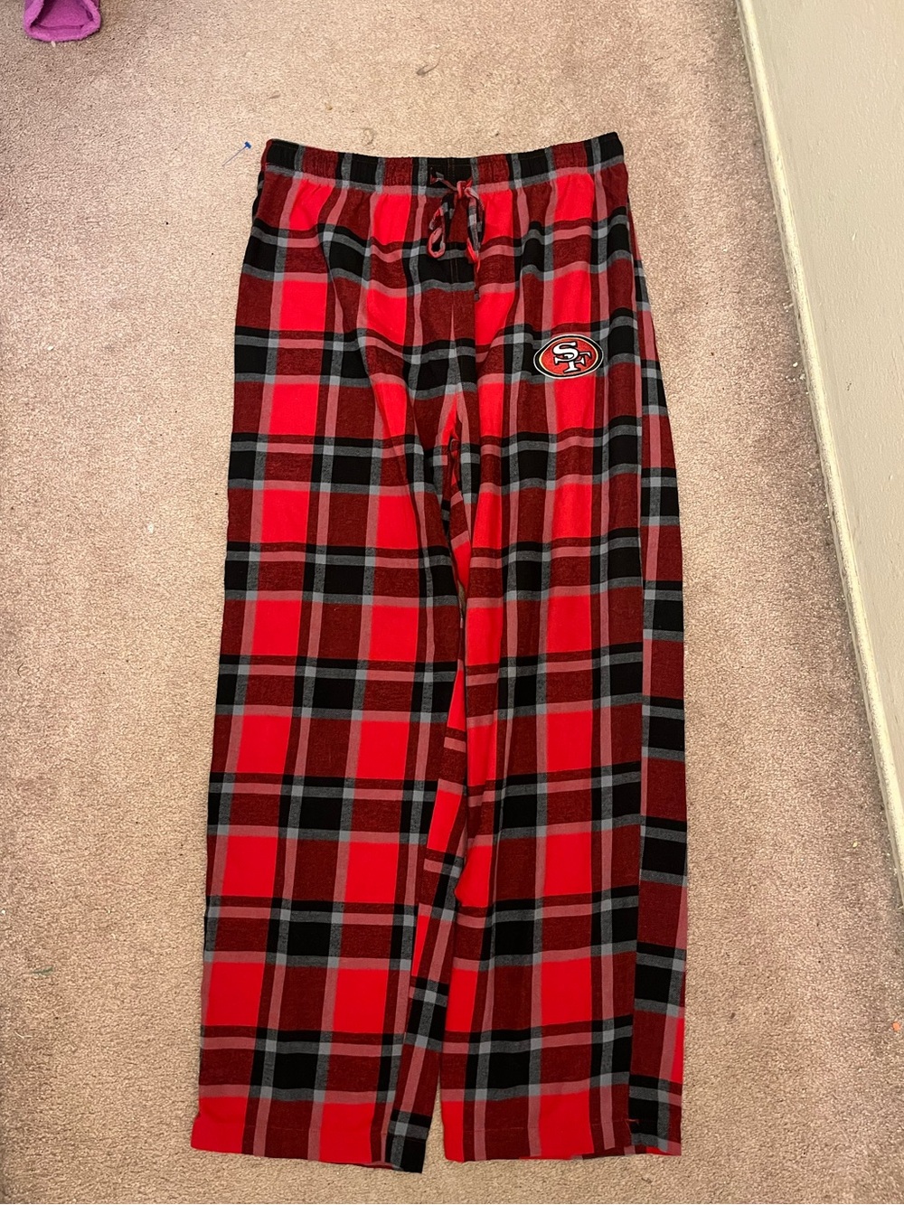 NFL San Francisco 49ers Flannel Pajama Pants Plaid Red Black Sleep Sz L